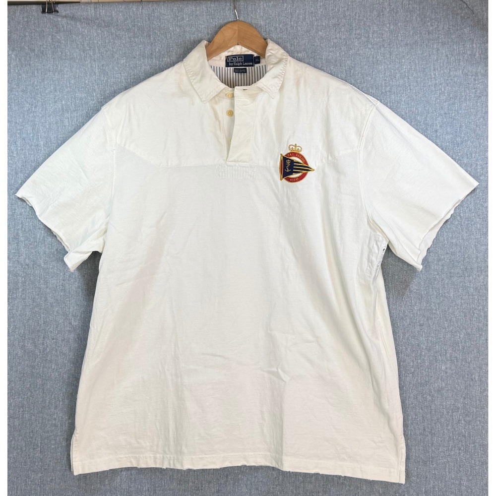 Vtg Polo Ralph Lauren White Short Sleeve Nautical Crest Mens Polo Shirt Sz XL